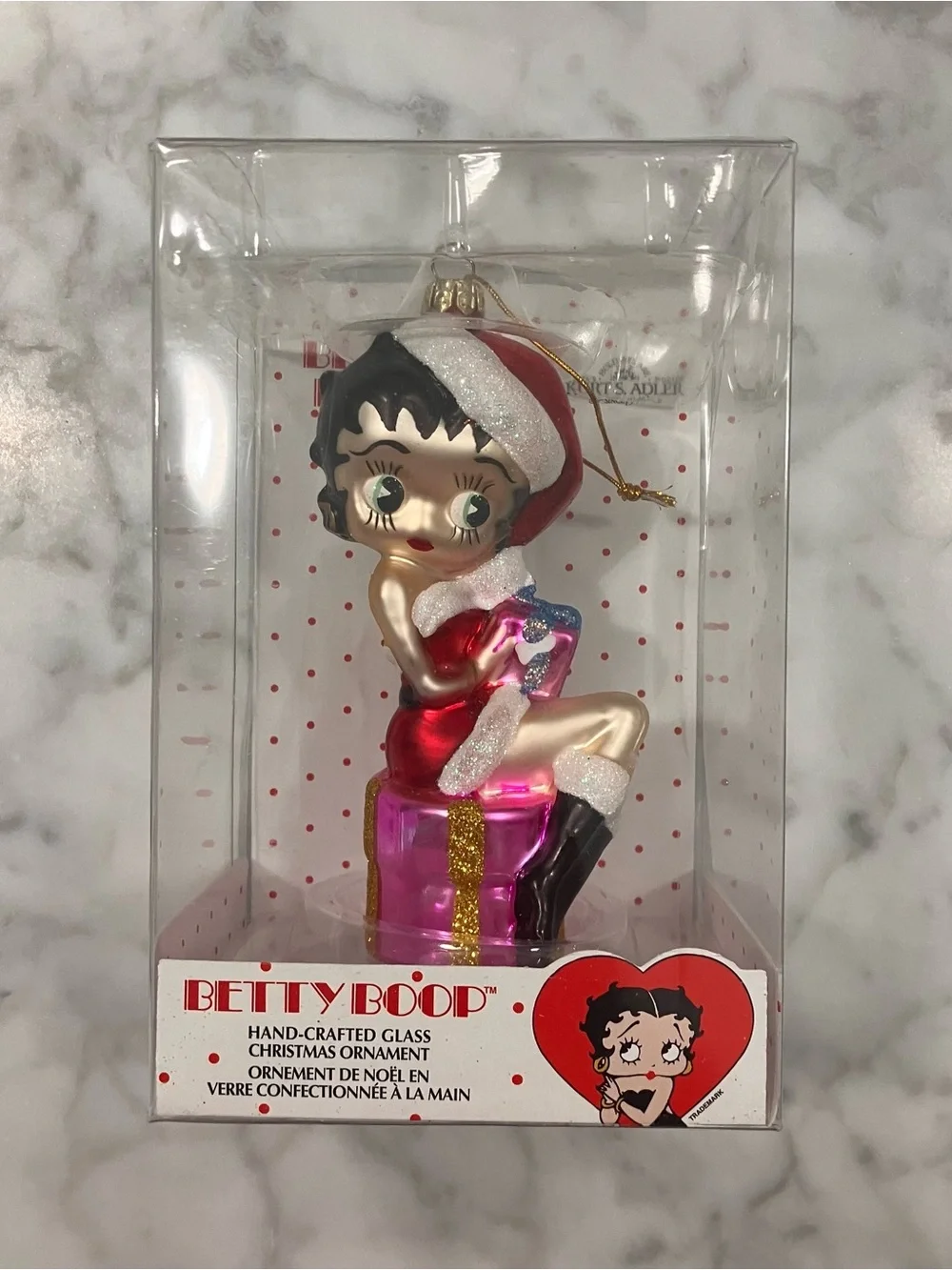 Betty Boop Santa Hat Hand crafted glass Christmas Ornament Kurt S. Adler in box